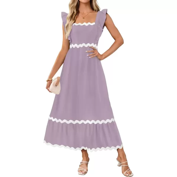 imageZESICA Womens Summer Sleeveless Ruffle Dresses 2024 Square Neck Backless Boho Flowy Maxi Sundress with PocketsPurple Taro
