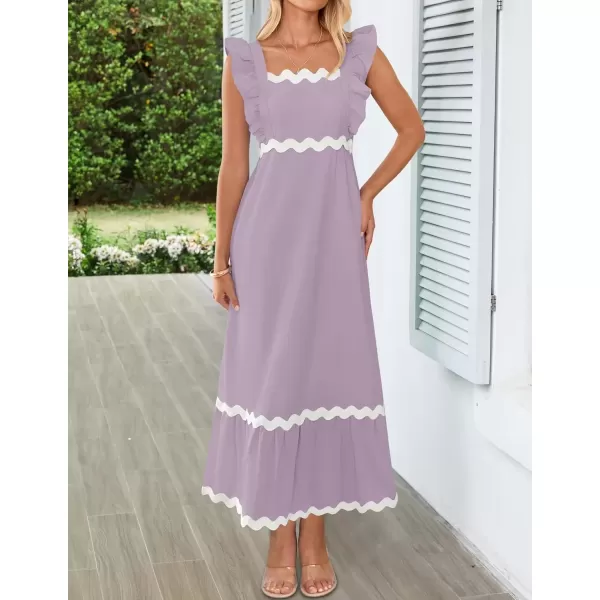 imageZESICA Womens Summer Sleeveless Ruffle Dresses 2024 Square Neck Backless Boho Flowy Maxi Sundress with PocketsPurple Taro