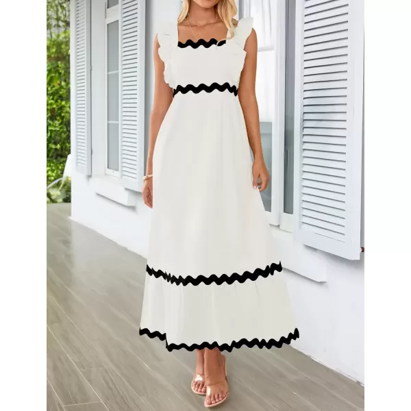 imageZESICA Womens Summer Sleeveless Ruffle Dresses 2024 Square Neck Backless Boho Flowy Maxi Sundress with PocketsWhite
