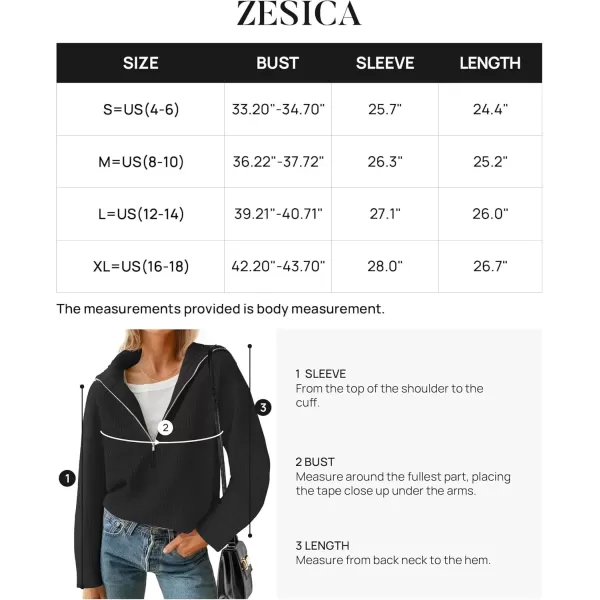 imageZESICA Womens V Neck Sweaters 2024 Fall Long Sleeve Half Zipper Ribbed Knit Casual Oversized Pullover TopsBlack