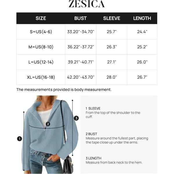 imageZESICA Womens V Neck Sweaters 2024 Fall Long Sleeve Half Zipper Ribbed Knit Casual Oversized Pullover TopsBlue