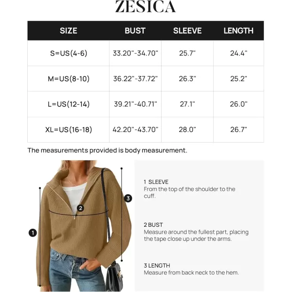 imageZESICA Womens V Neck Sweaters 2024 Fall Long Sleeve Half Zipper Ribbed Knit Casual Oversized Pullover TopsCamel