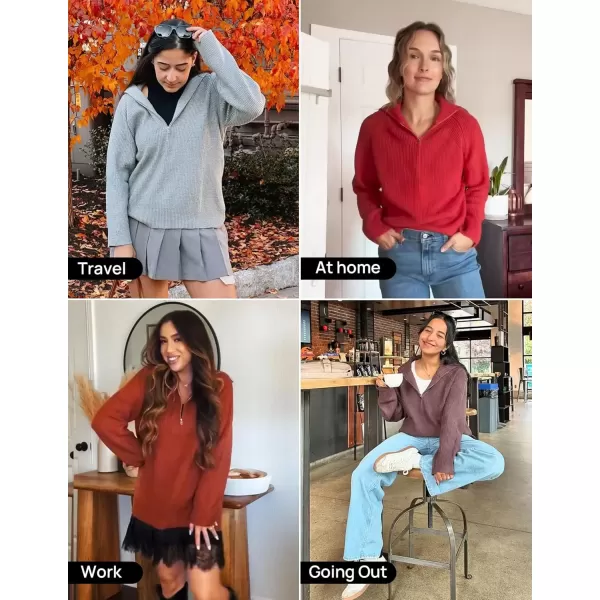 imageZESICA Womens V Neck Sweaters 2024 Fall Long Sleeve Half Zipper Ribbed Knit Casual Oversized Pullover TopsCamel
