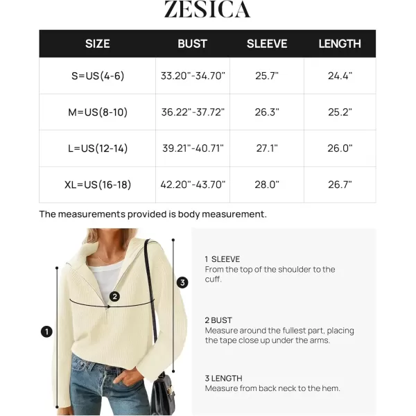 imageZESICA Womens V Neck Sweaters 2024 Fall Long Sleeve Half Zipper Ribbed Knit Casual Oversized Pullover TopsCream