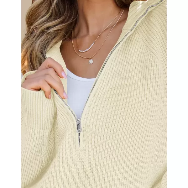 imageZESICA Womens V Neck Sweaters 2024 Fall Long Sleeve Half Zipper Ribbed Knit Casual Oversized Pullover TopsCream