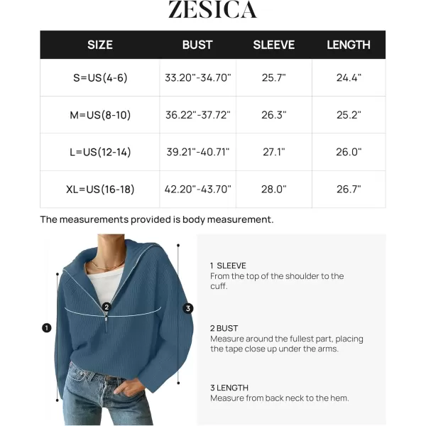 imageZESICA Womens V Neck Sweaters 2024 Fall Long Sleeve Half Zipper Ribbed Knit Casual Oversized Pullover TopsDarkblue