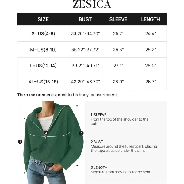 imageZESICA Womens V Neck Sweaters 2024 Fall Long Sleeve Half Zipper Ribbed Knit Casual Oversized Pullover TopsDarkgreen