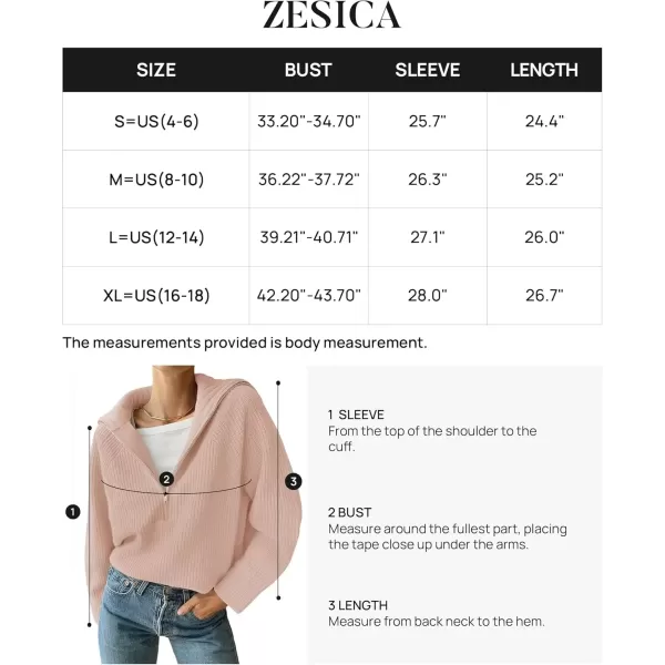 imageZESICA Womens V Neck Sweaters 2024 Fall Long Sleeve Half Zipper Ribbed Knit Casual Oversized Pullover TopsDustypink