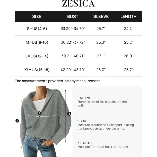 imageZESICA Womens V Neck Sweaters 2024 Fall Long Sleeve Half Zipper Ribbed Knit Casual Oversized Pullover TopsGrey