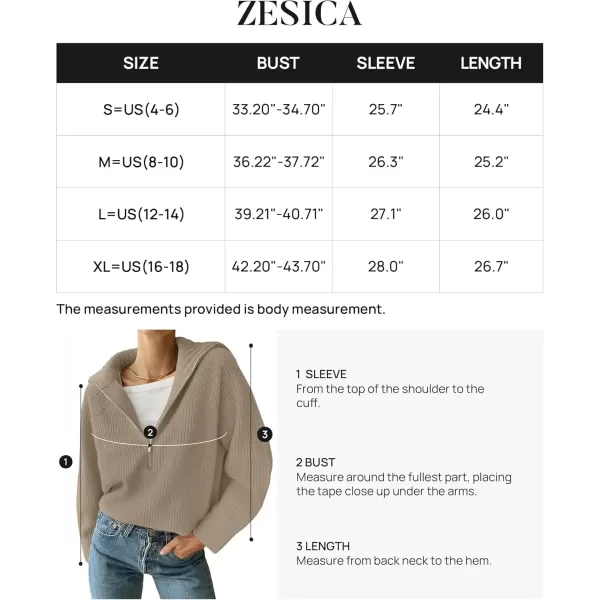 imageZESICA Womens V Neck Sweaters 2024 Fall Long Sleeve Half Zipper Ribbed Knit Casual Oversized Pullover TopsKhaki