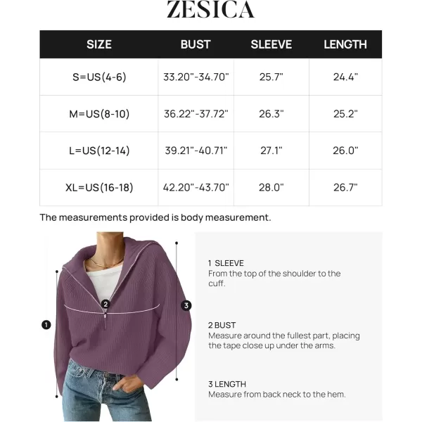 imageZESICA Womens V Neck Sweaters 2024 Fall Long Sleeve Half Zipper Ribbed Knit Casual Oversized Pullover TopsPurple