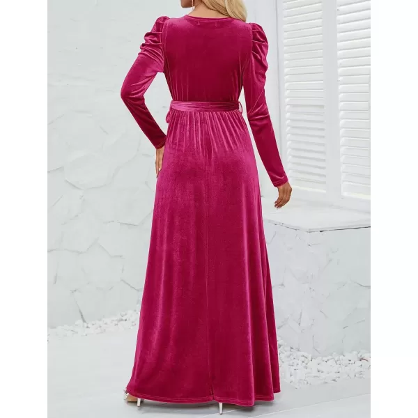 imageZESICA Womens Velvet Maxi Dress Long Puff Sleeve Crew Neck Elastic High Waist Cocktail Party Bridesmaid DressesRose