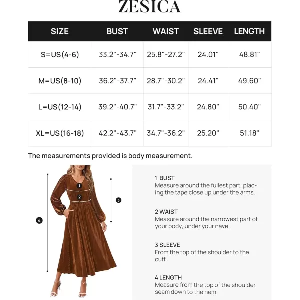 imageZESICA Womens Velvet Midi Dress Casual V Neck Long Sleeve Solid Color Elastic High Waist Flowy Evening Party DressesCaramel
