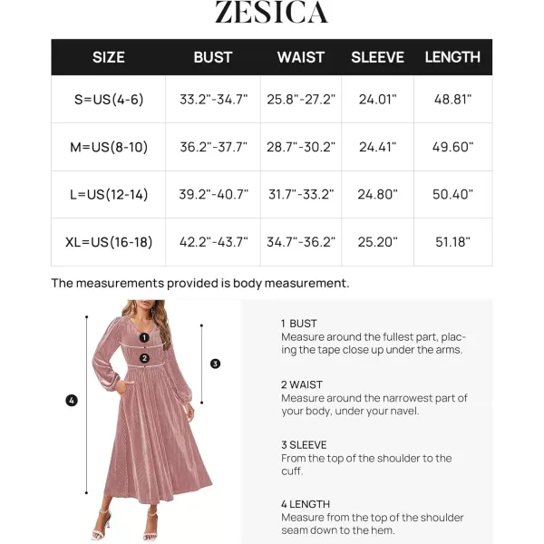 imageZESICA Womens Velvet Midi Dress Casual V Neck Long Sleeve Solid Color Elastic High Waist Flowy Evening Party DressesDusty Pink