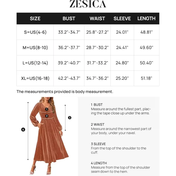 imageZESICA Womens Velvet Midi Dress Casual V Neck Long Sleeve Solid Color Elastic High Waist Flowy Evening Party DressesOrange Red
