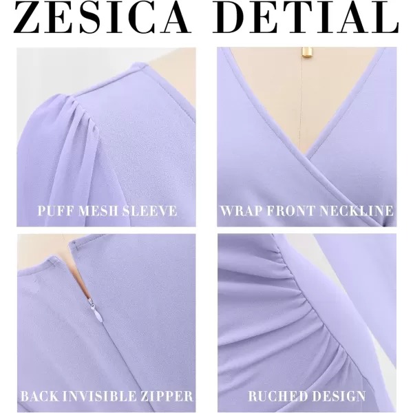 imageZESICA Womens Wrap V Neck Bodycon Mini Dress Puff Long Sleeve Ruched Asymmetrical Hem Cocktail Party Short DressesPurple