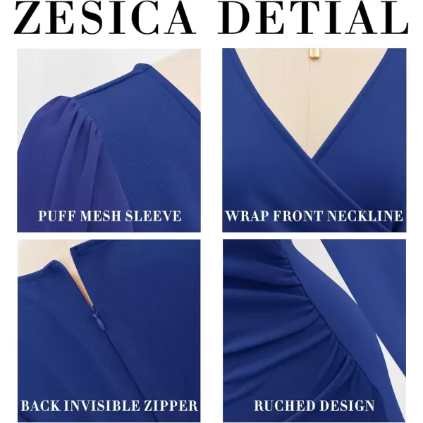 imageZESICA Womens Wrap V Neck Bodycon Mini Dress Puff Long Sleeve Ruched Asymmetrical Hem Cocktail Party Short DressesRoyalblue