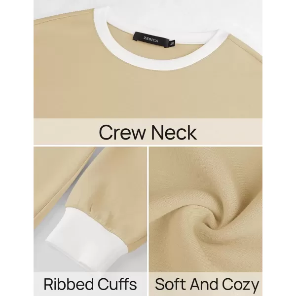 imageZESICA Sweatshirts for Women Casual Long Sleeve Crewneck Contrast Color Oversized Pullover Tops 2024 Fall ClothesApricot