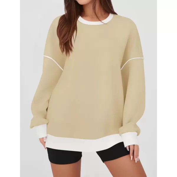 imageZESICA Sweatshirts for Women Casual Long Sleeve Crewneck Contrast Color Oversized Pullover Tops 2024 Fall ClothesApricot