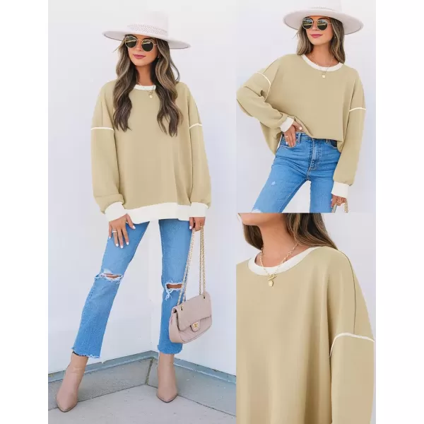 imageZESICA Sweatshirts for Women Casual Long Sleeve Crewneck Contrast Color Oversized Pullover Tops 2024 Fall ClothesApricot