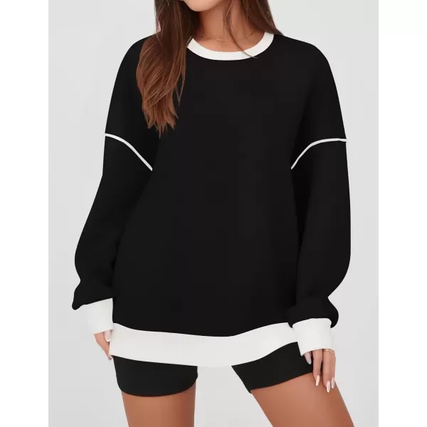 imageZESICA Sweatshirts for Women Casual Long Sleeve Crewneck Contrast Color Oversized Pullover Tops 2024 Fall ClothesBlack