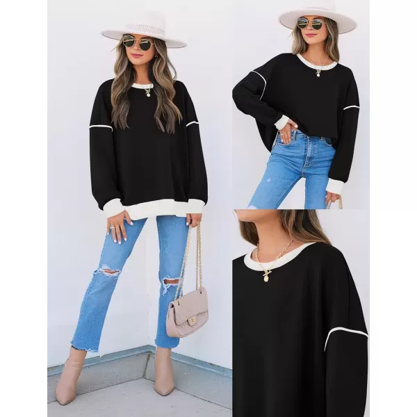 imageZESICA Sweatshirts for Women Casual Long Sleeve Crewneck Contrast Color Oversized Pullover Tops 2024 Fall ClothesBlack
