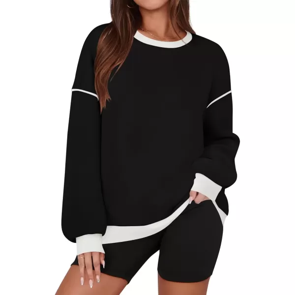 imageZESICA Sweatshirts for Women Casual Long Sleeve Crewneck Contrast Color Oversized Pullover Tops 2024 Fall ClothesBlack