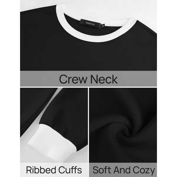 imageZESICA Sweatshirts for Women Casual Long Sleeve Crewneck Contrast Color Oversized Pullover Tops 2024 Fall ClothesBlack