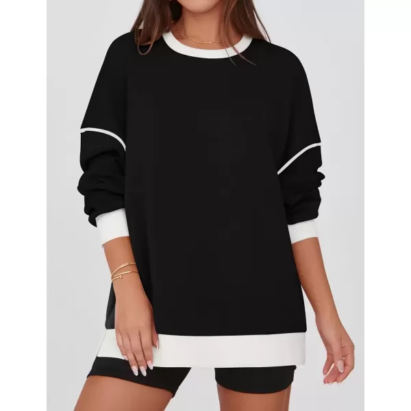 imageZESICA Sweatshirts for Women Casual Long Sleeve Crewneck Contrast Color Oversized Pullover Tops 2024 Fall ClothesBlack