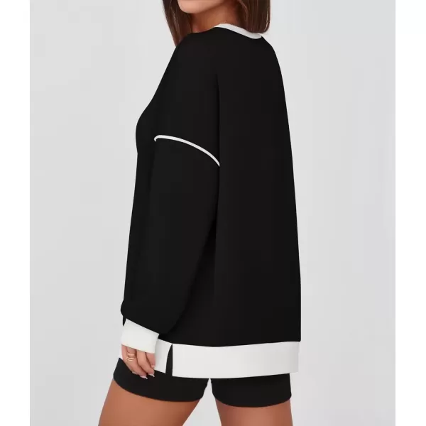 imageZESICA Sweatshirts for Women Casual Long Sleeve Crewneck Contrast Color Oversized Pullover Tops 2024 Fall ClothesBlack
