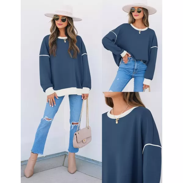 imageZESICA Sweatshirts for Women Casual Long Sleeve Crewneck Contrast Color Oversized Pullover Tops 2024 Fall ClothesDusty Blue