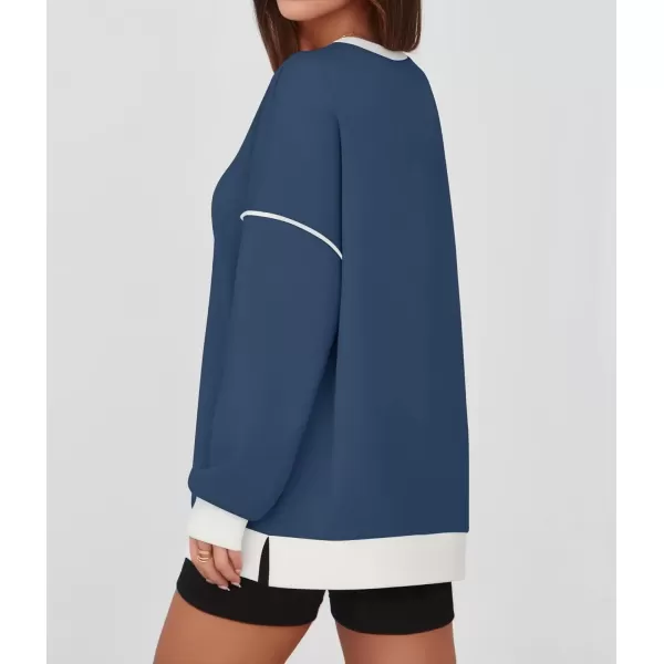 imageZESICA Sweatshirts for Women Casual Long Sleeve Crewneck Contrast Color Oversized Pullover Tops 2024 Fall ClothesDusty Blue