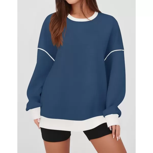 imageZESICA Sweatshirts for Women Casual Long Sleeve Crewneck Contrast Color Oversized Pullover Tops 2024 Fall ClothesDusty Blue