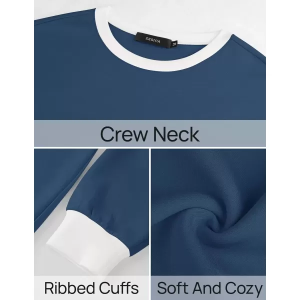 imageZESICA Sweatshirts for Women Casual Long Sleeve Crewneck Contrast Color Oversized Pullover Tops 2024 Fall ClothesDusty Blue