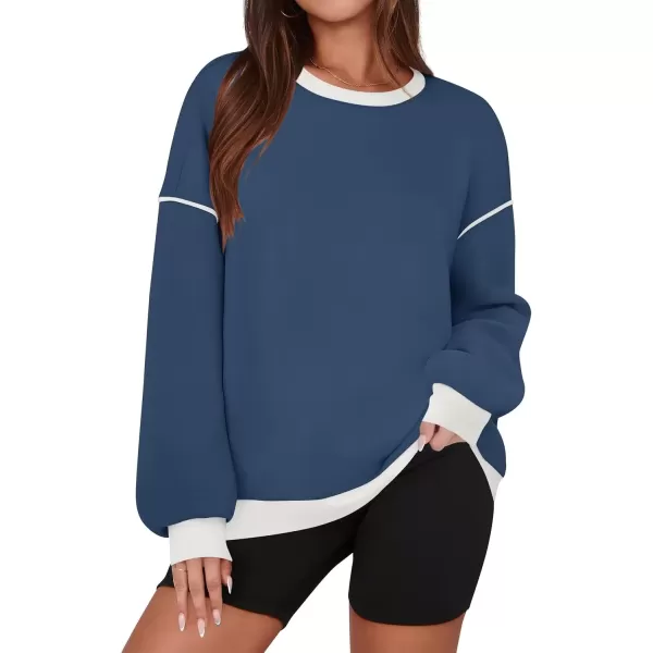 imageZESICA Sweatshirts for Women Casual Long Sleeve Crewneck Contrast Color Oversized Pullover Tops 2024 Fall ClothesDusty Blue