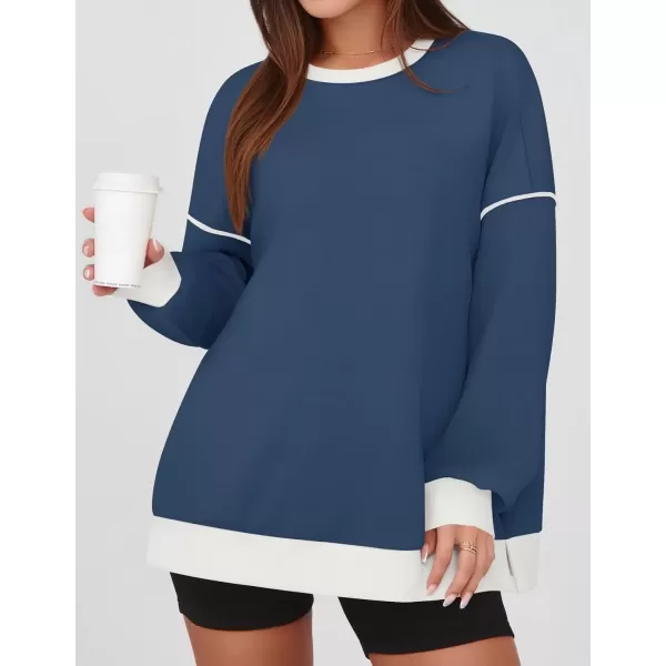 imageZESICA Sweatshirts for Women Casual Long Sleeve Crewneck Contrast Color Oversized Pullover Tops 2024 Fall ClothesDusty Blue