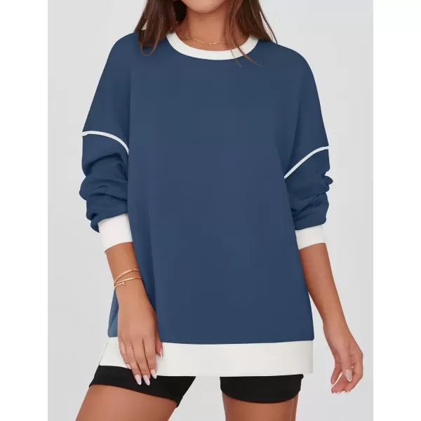imageZESICA Sweatshirts for Women Casual Long Sleeve Crewneck Contrast Color Oversized Pullover Tops 2024 Fall ClothesDusty Blue