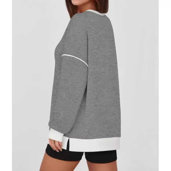 imageZESICA Sweatshirts for Women Casual Long Sleeve Crewneck Contrast Color Oversized Pullover Tops 2024 Fall ClothesGrey
