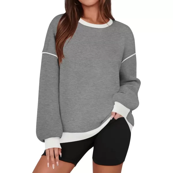 imageZESICA Sweatshirts for Women Casual Long Sleeve Crewneck Contrast Color Oversized Pullover Tops 2024 Fall ClothesGrey