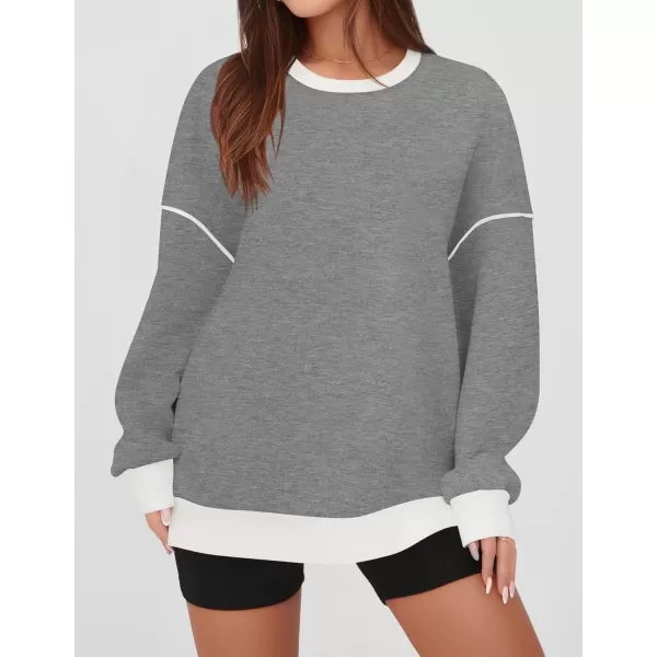 imageZESICA Sweatshirts for Women Casual Long Sleeve Crewneck Contrast Color Oversized Pullover Tops 2024 Fall ClothesGrey