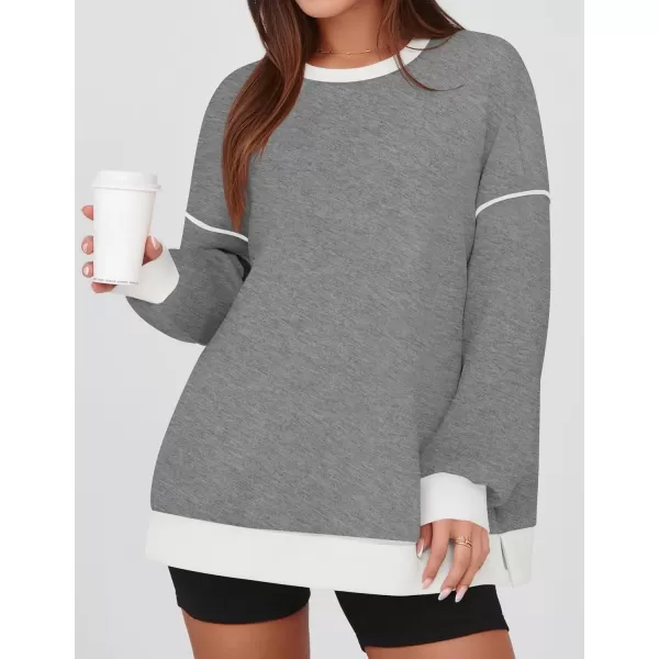 imageZESICA Sweatshirts for Women Casual Long Sleeve Crewneck Contrast Color Oversized Pullover Tops 2024 Fall ClothesGrey