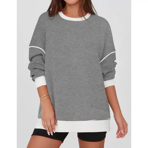 imageZESICA Sweatshirts for Women Casual Long Sleeve Crewneck Contrast Color Oversized Pullover Tops 2024 Fall ClothesGrey