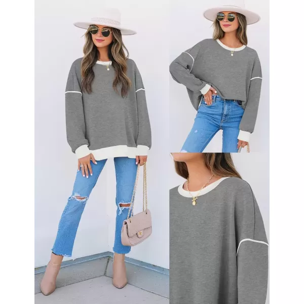 imageZESICA Sweatshirts for Women Casual Long Sleeve Crewneck Contrast Color Oversized Pullover Tops 2024 Fall ClothesGrey