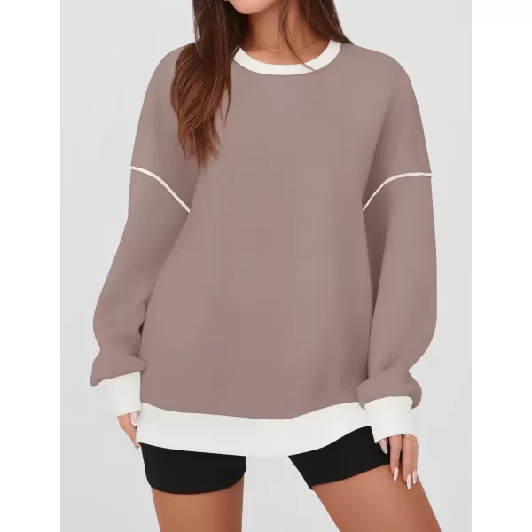 imageZESICA Sweatshirts for Women Casual Long Sleeve Crewneck Contrast Color Oversized Pullover Tops 2024 Fall ClothesSand