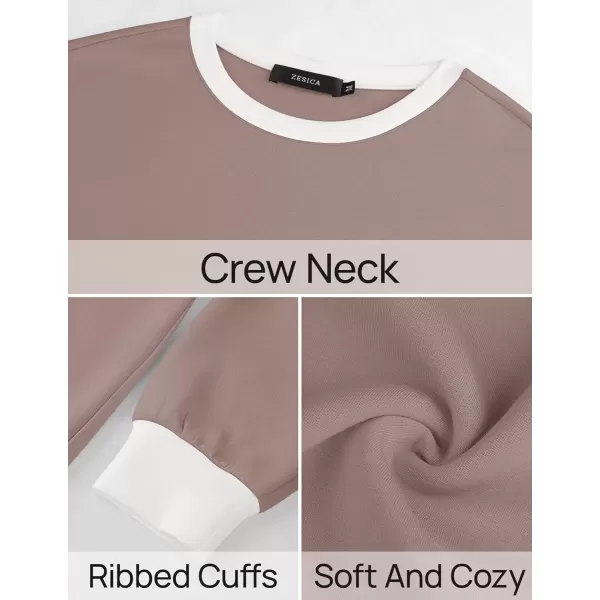 imageZESICA Sweatshirts for Women Casual Long Sleeve Crewneck Contrast Color Oversized Pullover Tops 2024 Fall ClothesSand