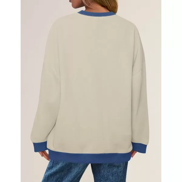 imageZESICA Womens Crewneck Color Block Sweatshirts Oversized Long Sleeve Pullover Tunic Tops 2024 Fall Clothes OutfitsApricot
