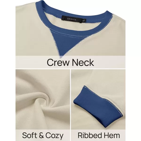 imageZESICA Womens Crewneck Color Block Sweatshirts Oversized Long Sleeve Pullover Tunic Tops 2024 Fall Clothes OutfitsApricot