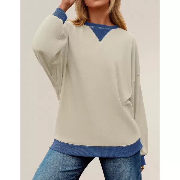 imageZESICA Womens Crewneck Color Block Sweatshirts Oversized Long Sleeve Pullover Tunic Tops 2024 Fall Clothes OutfitsApricot