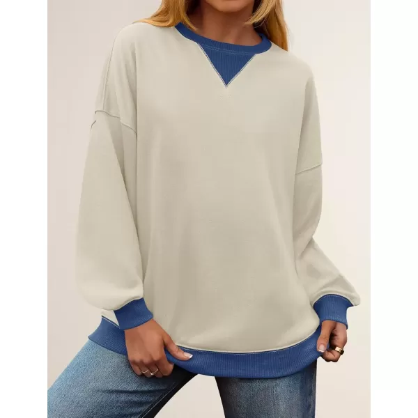 imageZESICA Womens Crewneck Color Block Sweatshirts Oversized Long Sleeve Pullover Tunic Tops 2024 Fall Clothes OutfitsApricot