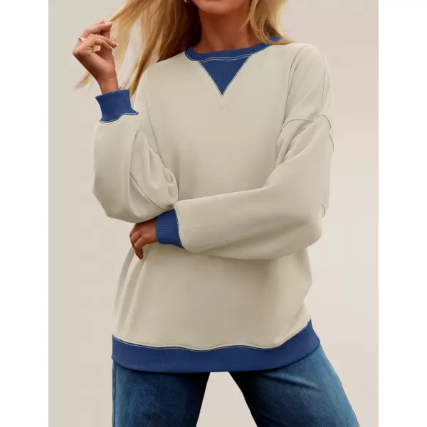 imageZESICA Womens Crewneck Color Block Sweatshirts Oversized Long Sleeve Pullover Tunic Tops 2024 Fall Clothes OutfitsApricot